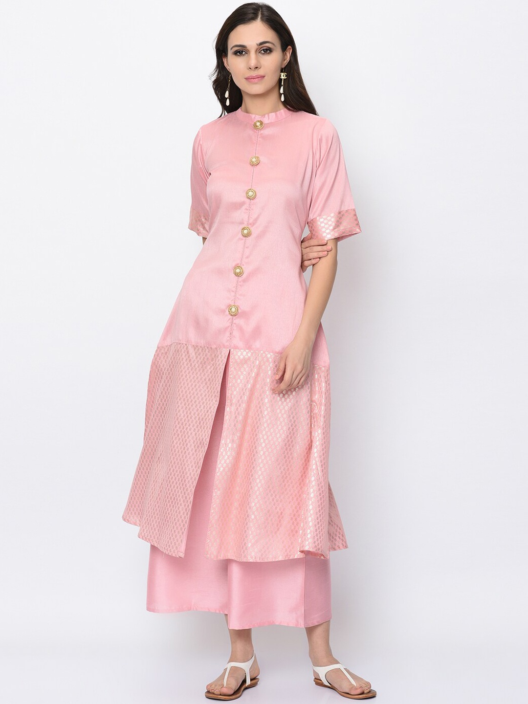 ZIYAA Women Pink Foil Print Kurta with Palazzos