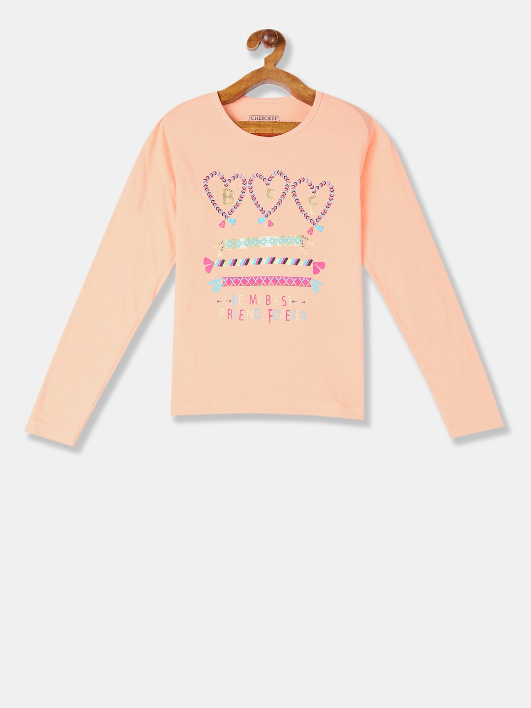 Cherokee Girls Orange Printed Round Neck T-shirt