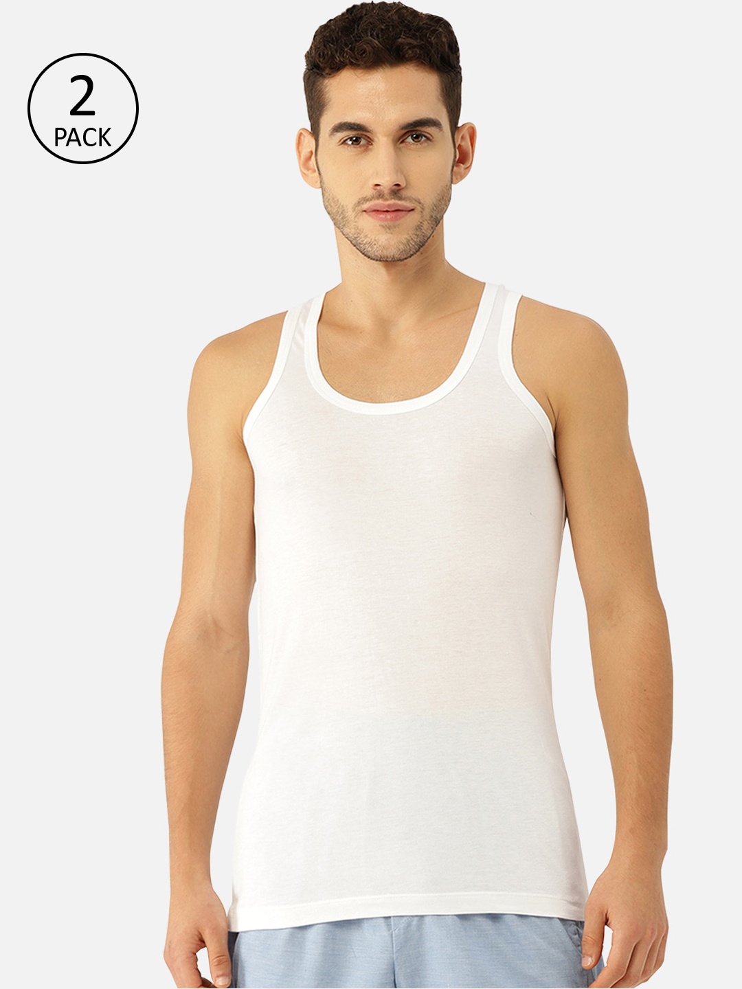 XYXX Men Bamboo Cotton Round Neck Pack of 2 Apollo Vests XYBVEST2PCKN01, White