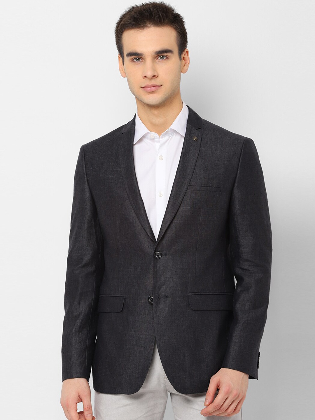 Allen Solly Men Charcoal Grey Solid Slim-Fit Single-Breasted Linen Casual Blazer
Allen Solly Men Charcoal Grey Solid Slim-Fit Single-Breasted Linen Casual Blazer
