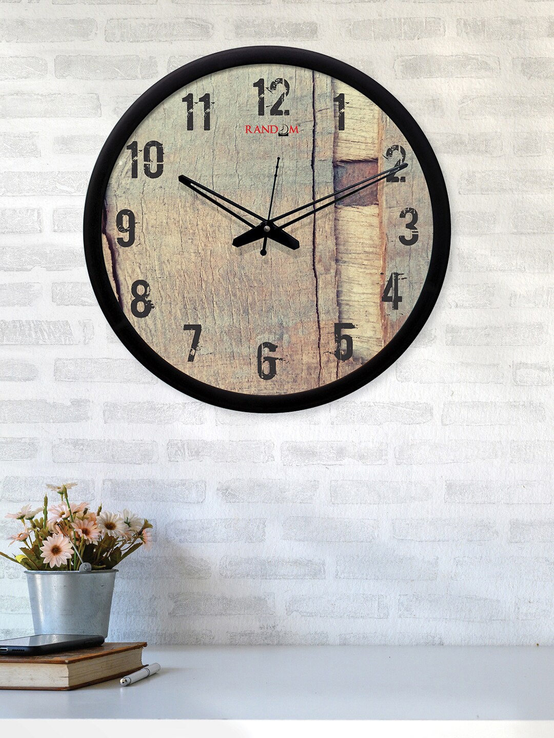 RANDOM Beige Round Printed 30.5 cm Analogue Wall Clock
