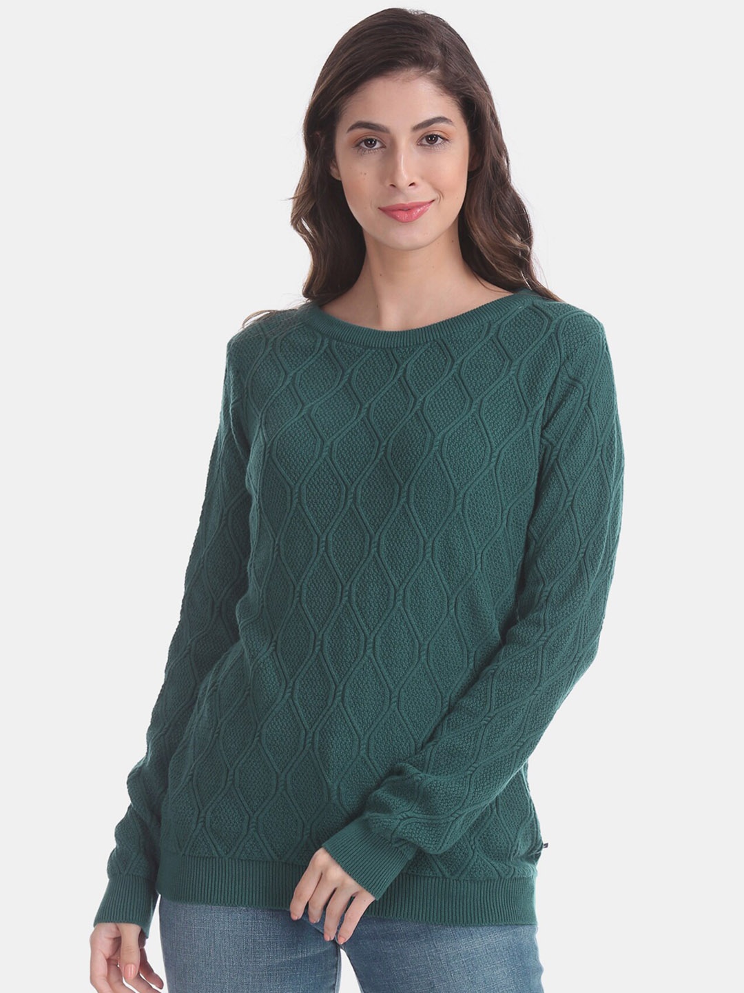 Aeropostale Women Green Solid Pullover Sweater