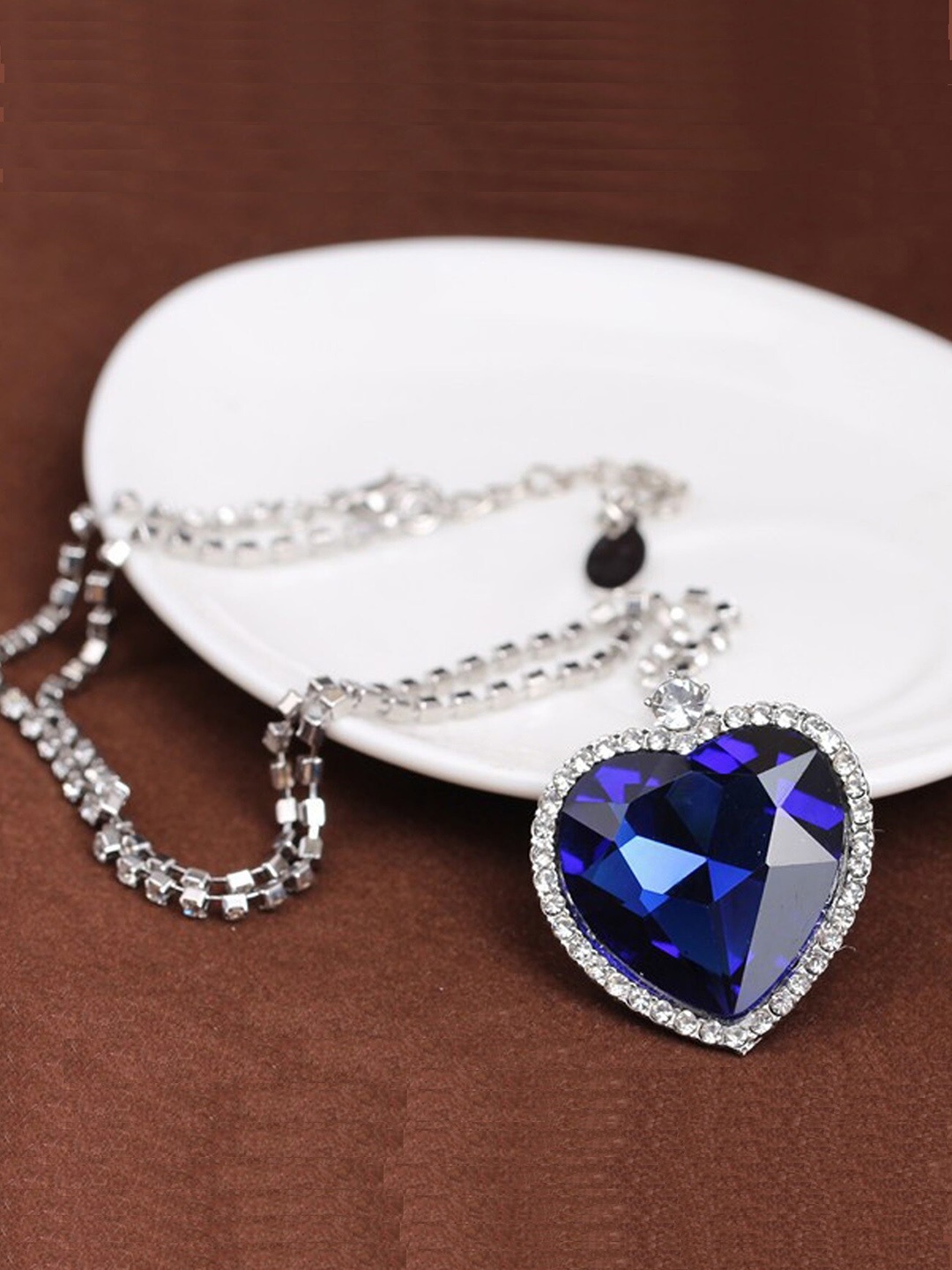 AQUASTREET Women Silver-Plated Blue Heart-Shaped Pendant With Chain