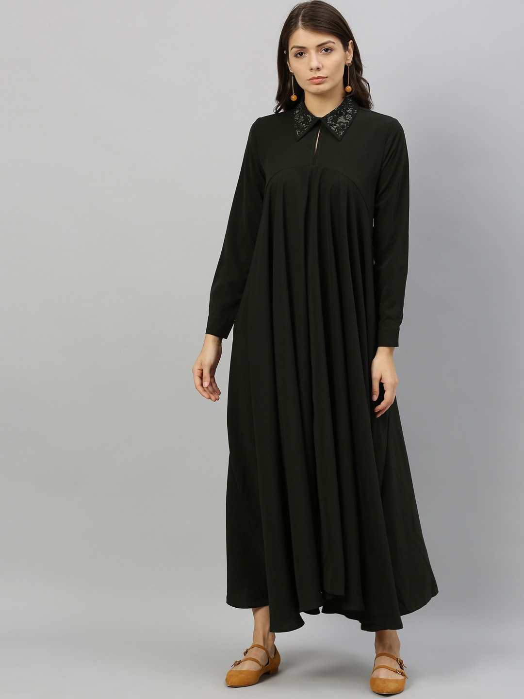 RAREISM Women Green Solid Maxi Dress