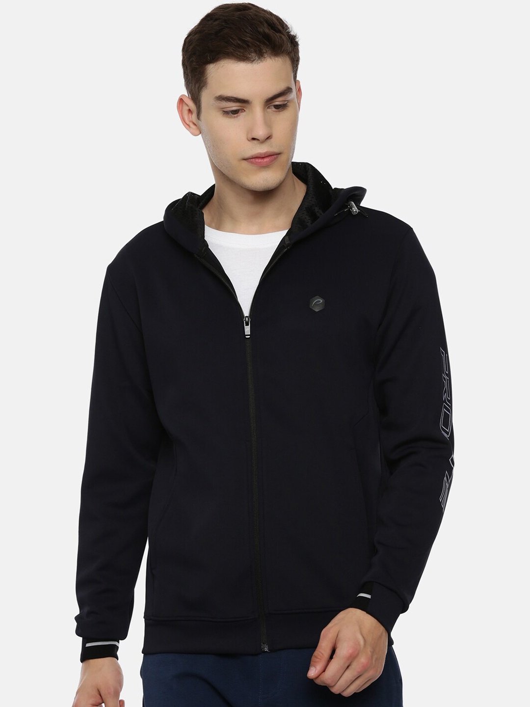 Proline Active Men Navy Blue Solid Hooded Sweatshirt