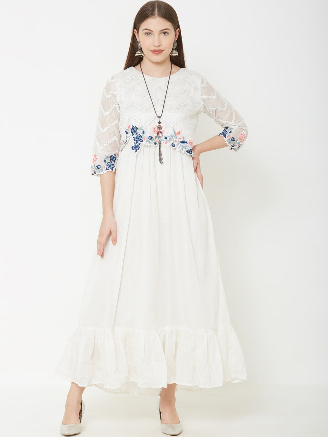 FASHOR Women White Printed Anarkali Kurta