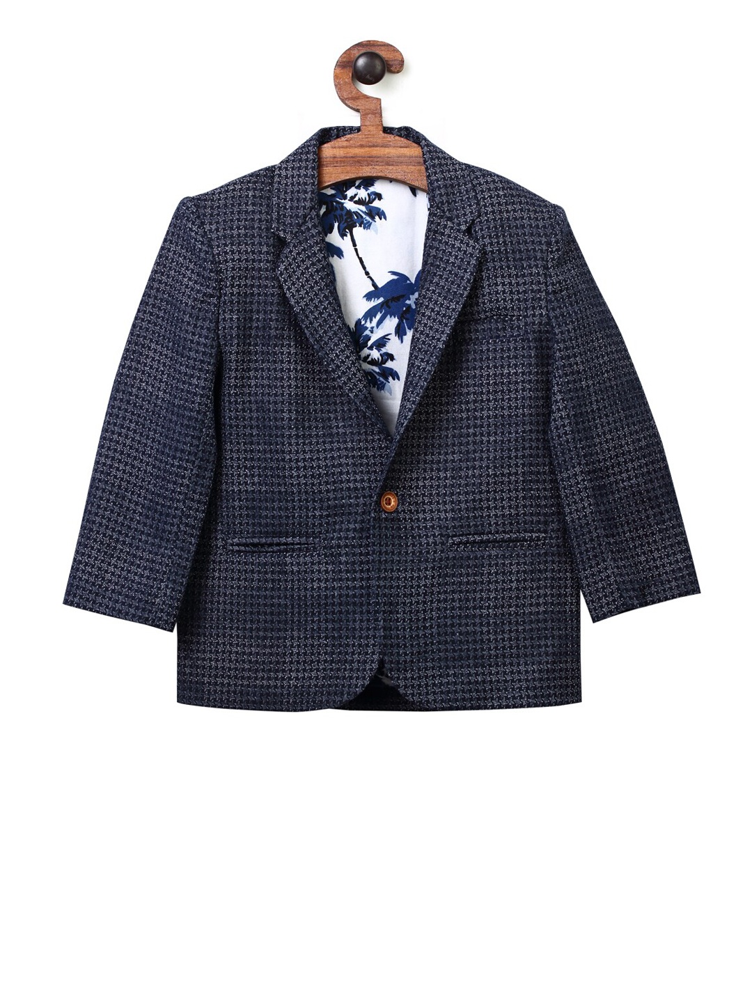 RIKIDOOS Boys Navy Blue Self-Design Comfort-Fit Single-Breasted Blazer
