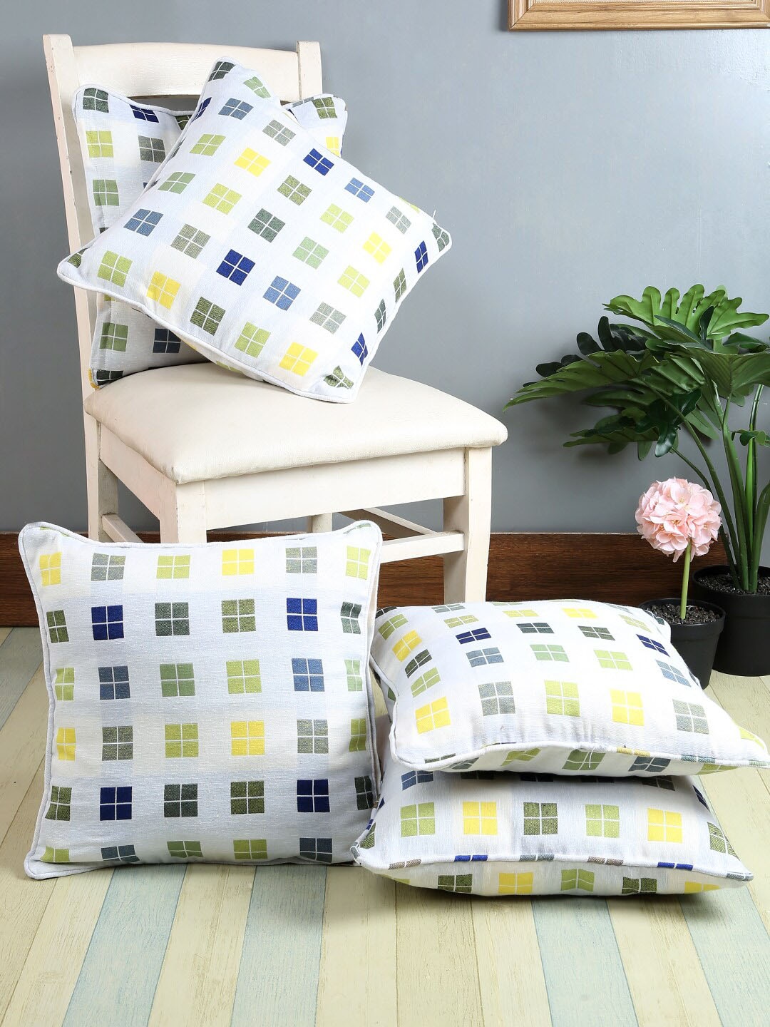 Soumya Blue & Off-White Set of 5 Geometric Square Cushion Covers