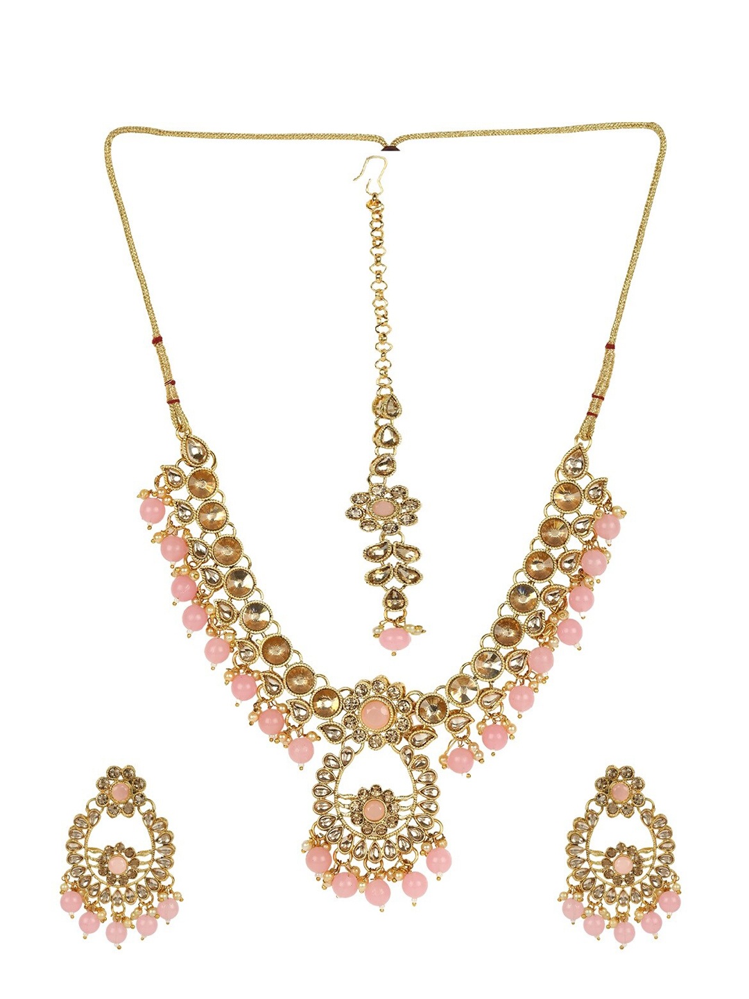 ANIKAS CREATION Gold-Plated Beige & Pink Kundan-Studded Pearl Embellished Handcrafted Sustainable Jewellery Set
ANIKAS CREATION Gold-Plated Beige & Pink Kundan-Studded Pearl Embellished Handcrafted Sustainable Jewellery Set