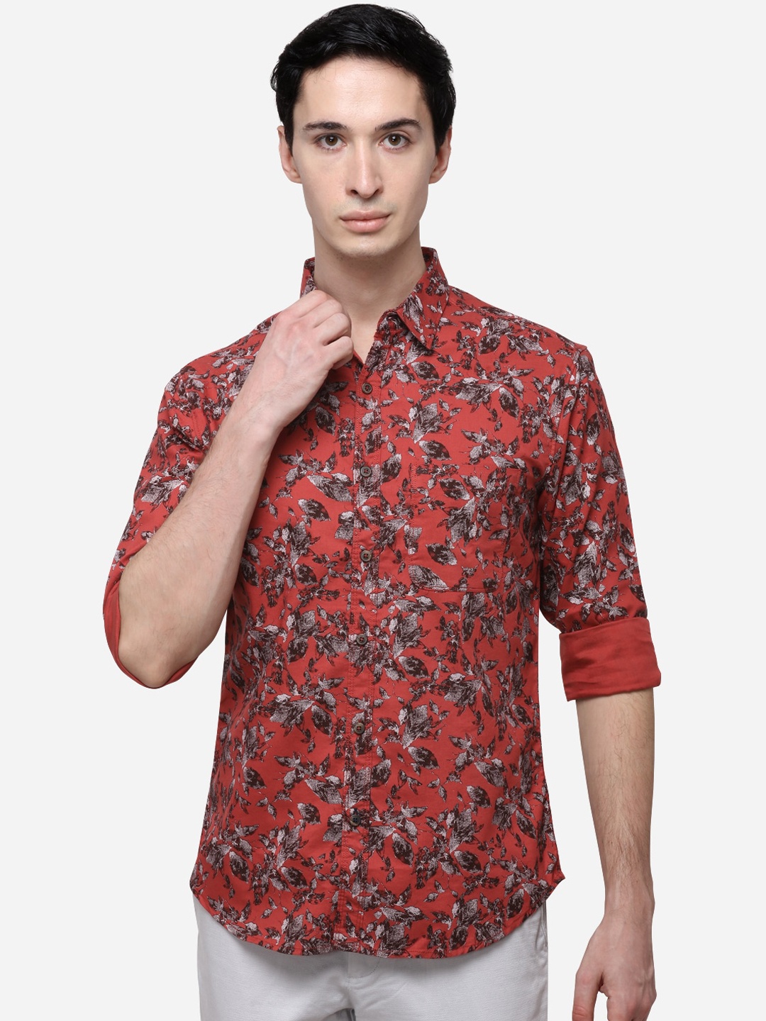 Greenfibre Men Red Slim Fit Printed Casual Shirt