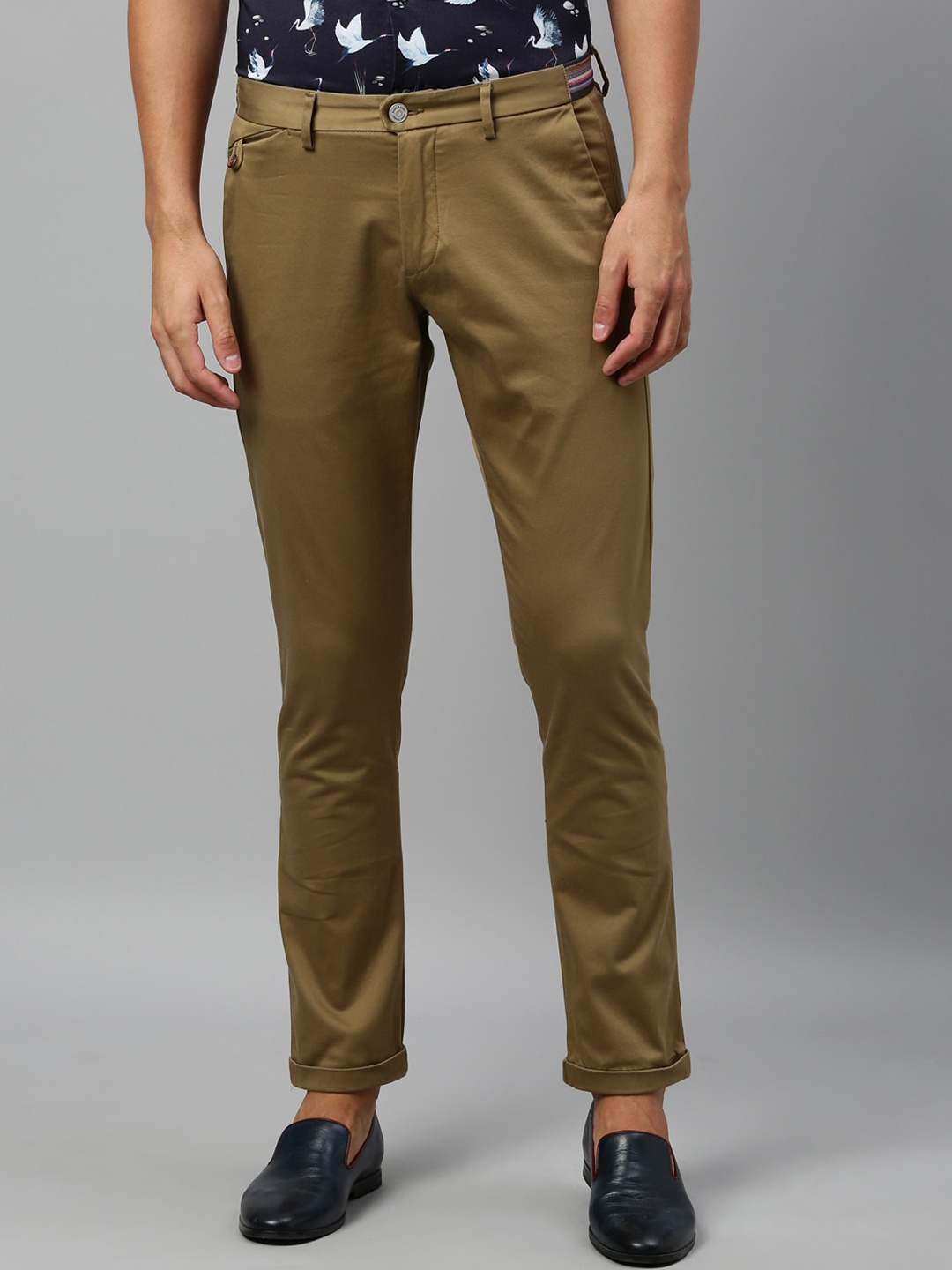 RARE RABBIT Men Khaki Brown Slim Fit Solid Chinos