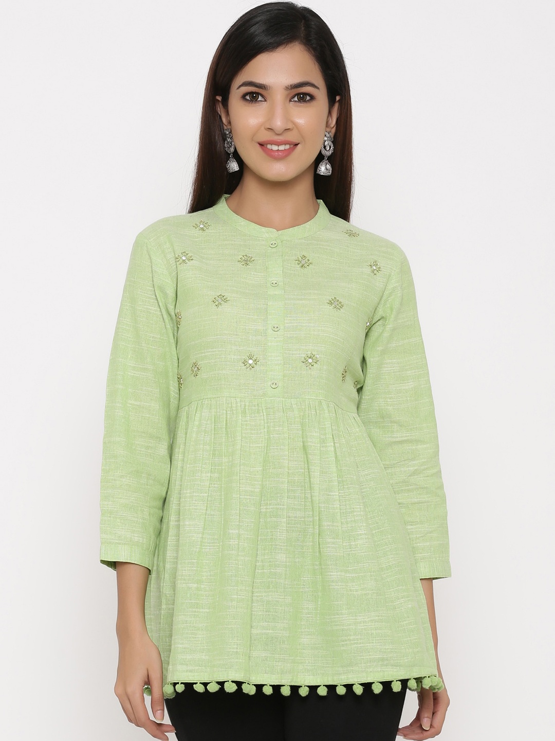kipek Women Green Solid Pure Cotton Anarkali Kurti