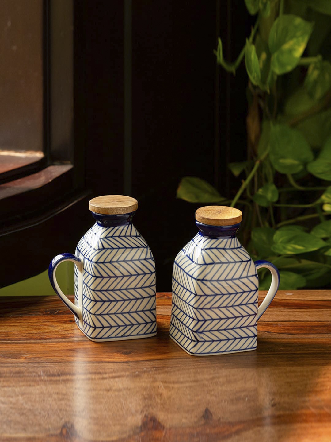 ExclusiveLane Set Of 2 Indigo Chevron Hand-Painted Ceramic Milk Water Jugs - 480 ML, Blue
ExclusiveLane Set Of 2 Indigo Chevron Hand-Painted Ceramic Milk Water Jugs - 480 ML, Blue
