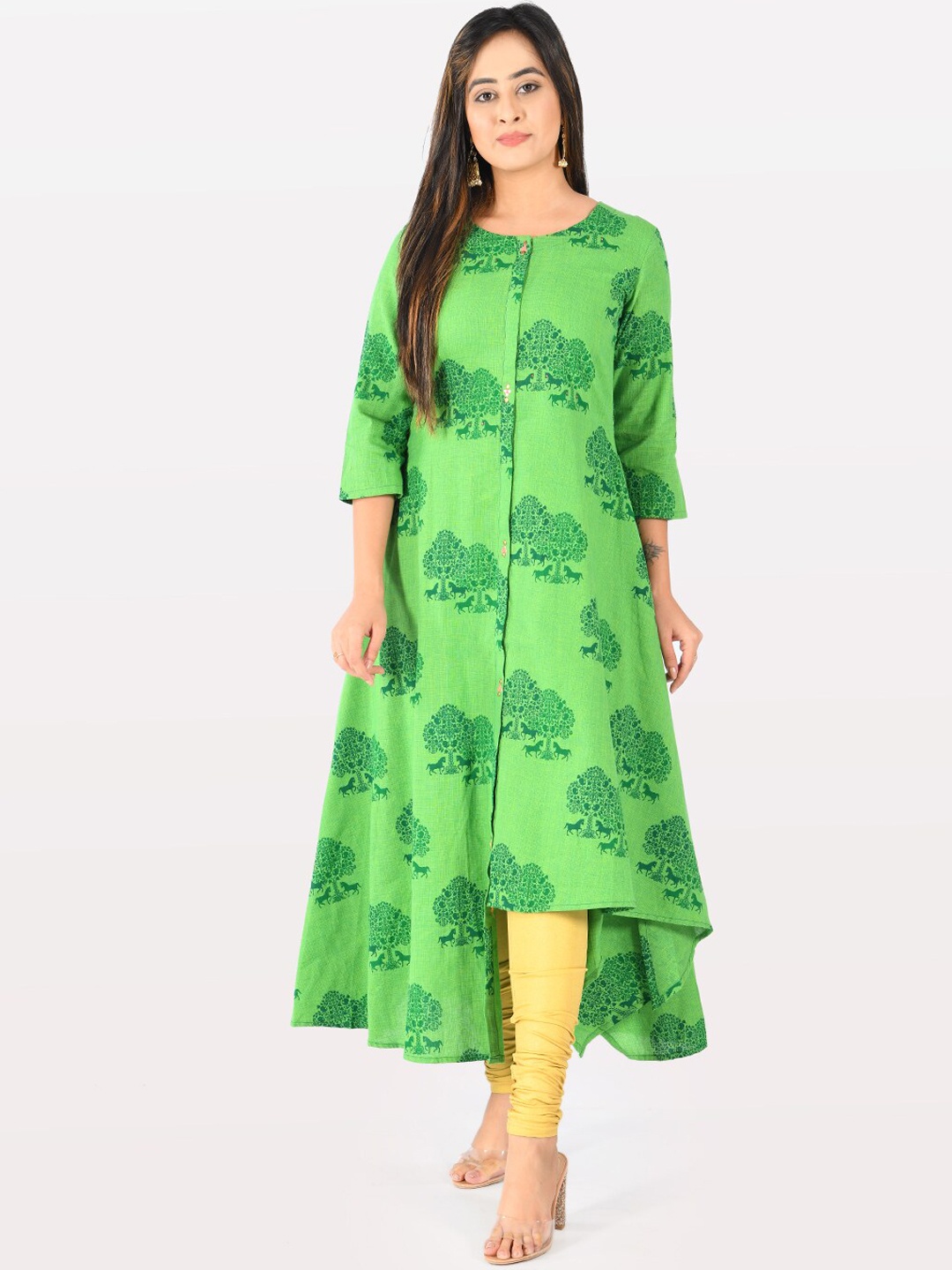 Neerus Women Green Printed A-Line Kurta