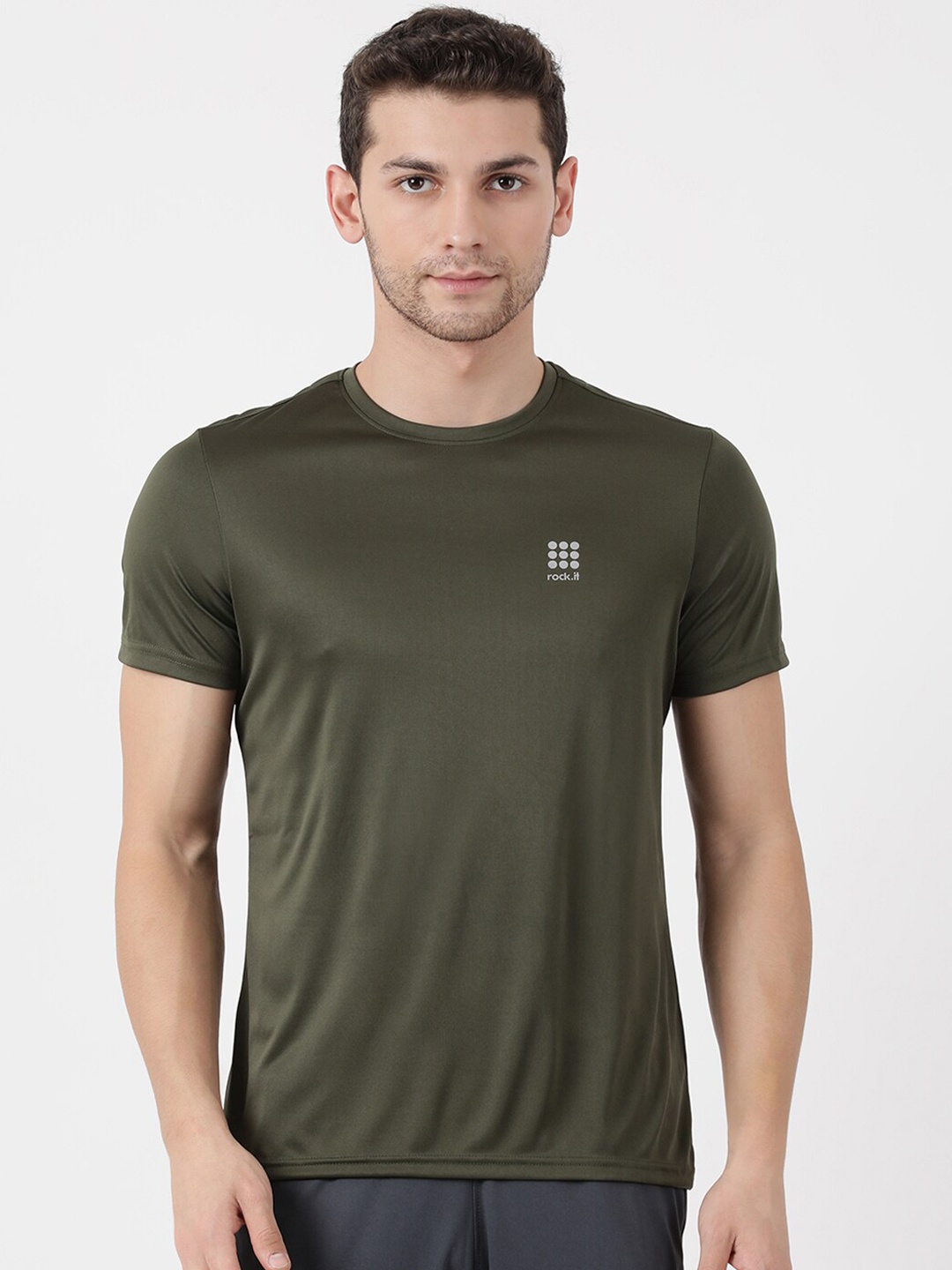 rock.it Men Green Solid Round Neck T-shirt