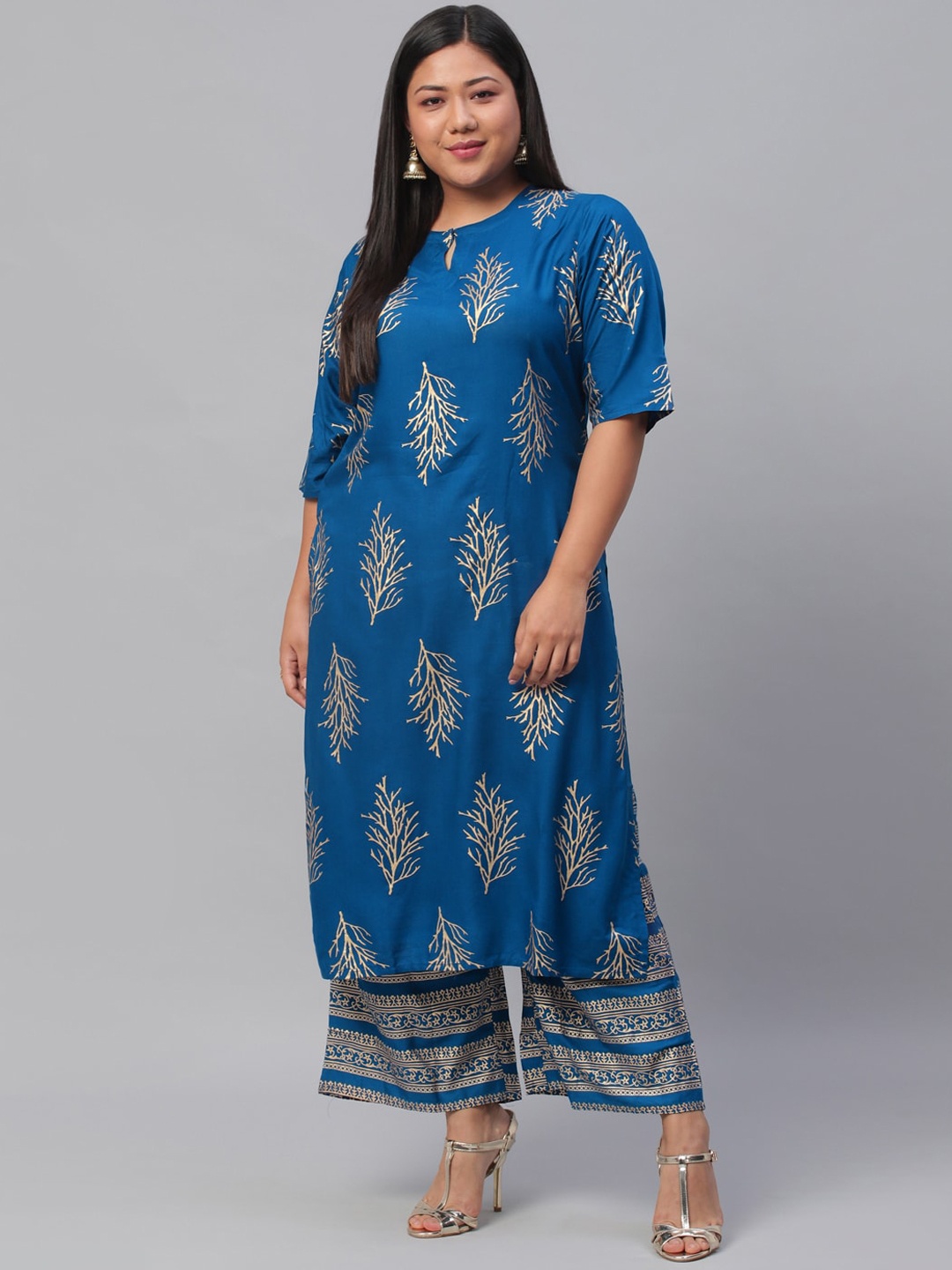 EXTRA LOVE BY LIBAS Plus Size Women Blue Floral Printed Pure Cotton Kurta with Palazzos
EXTRA LOVE BY LIBAS Plus Size Women Blue Floral Printed Pure Cotton Kurta with Palazzos