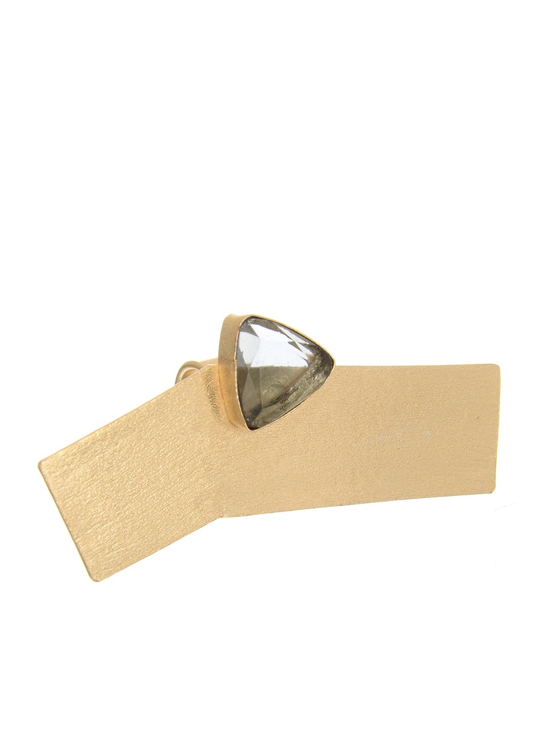 INDYA Gold-Plated & Black Stone-Studded Boomerang Finger Ring