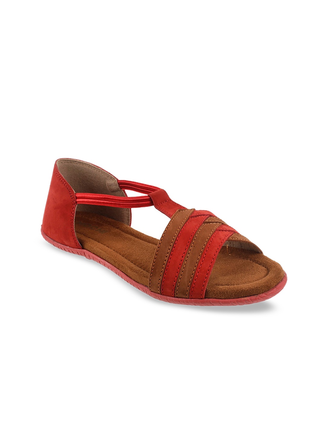 Mochi Women Red Striped Open Toe Flats