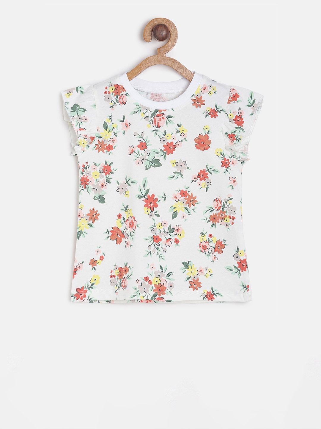 MINI KLUB Girls Off-White Printed Pure Cotton Top