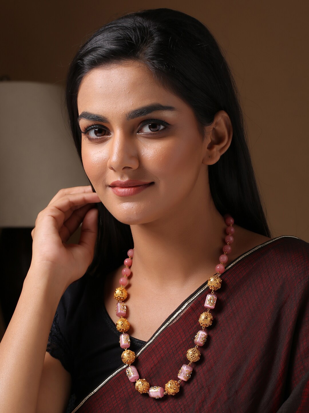 Shoshaa Gold-Plated and Pink Necklace