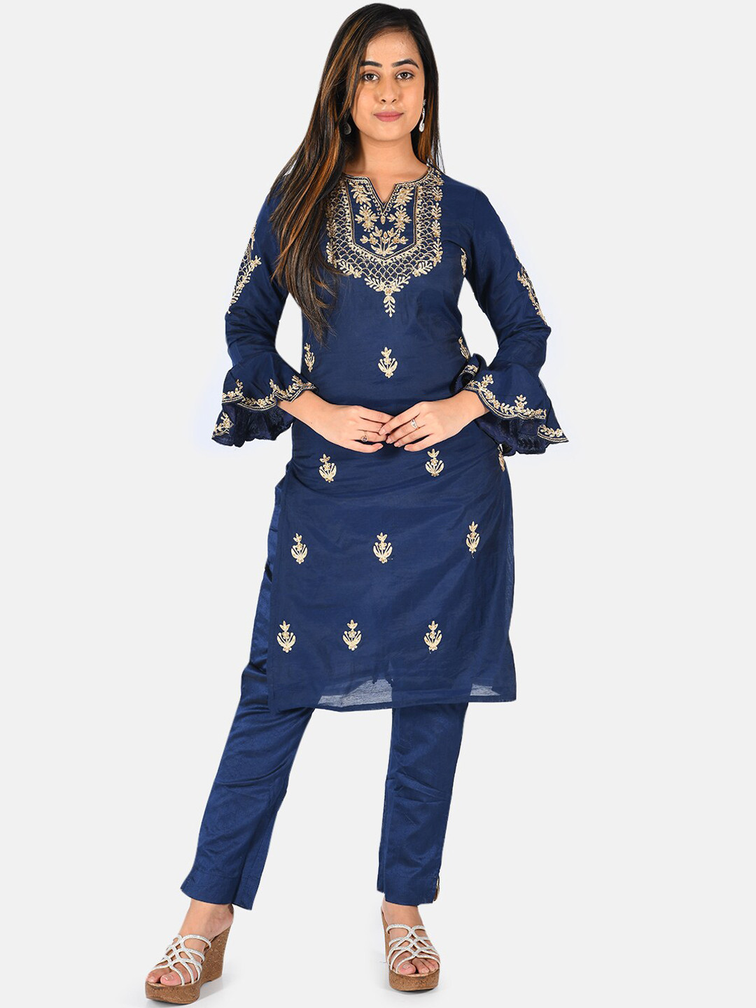 Neerus Women Navy Blue Embroidered Straight Chanderi Silk Kurta
Neerus Women Navy Blue Embroidered Straight Chanderi Silk Kurta