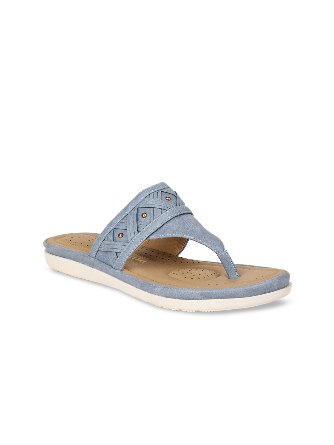 Bata Women Blue Solid PU Open Toe Flats