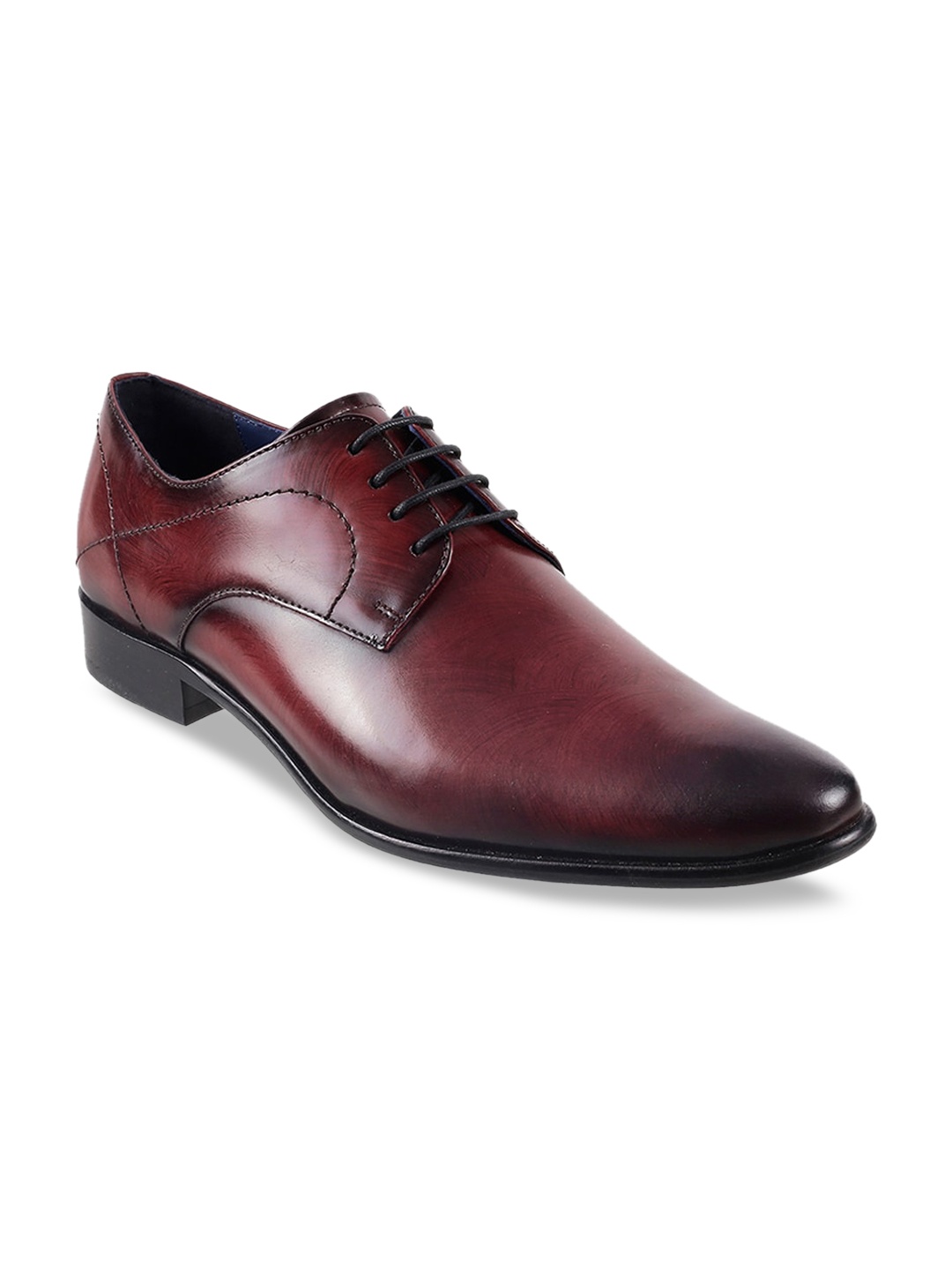 J.FONTINI Men Maroon Solid Leather Formal Derbys