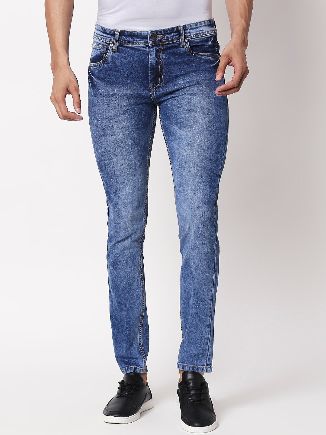 High Star Men Blue Slim Fit Mid-Rise Clean Look Stretchable Plus Size Jeans
