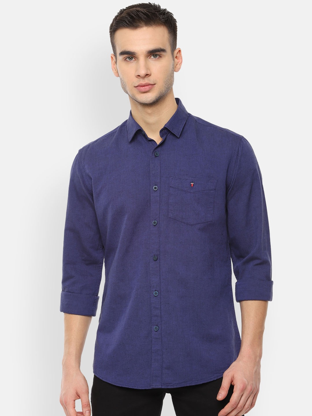 Louis Philippe Sport Men Navy Blue Slim Fit Solid Casual Shirt