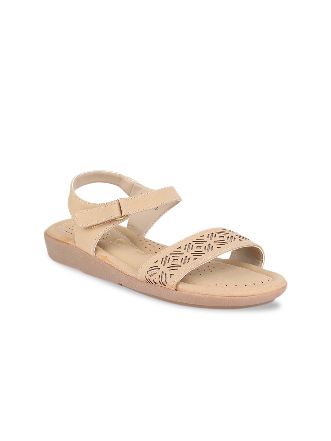 Bata Women Beige Textured PU Open Toe Flats