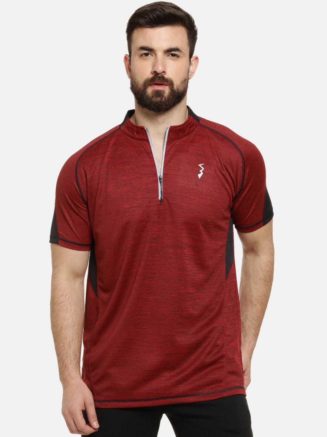 Campus Sutra Men Red Self Design Henley Neck T-shirt