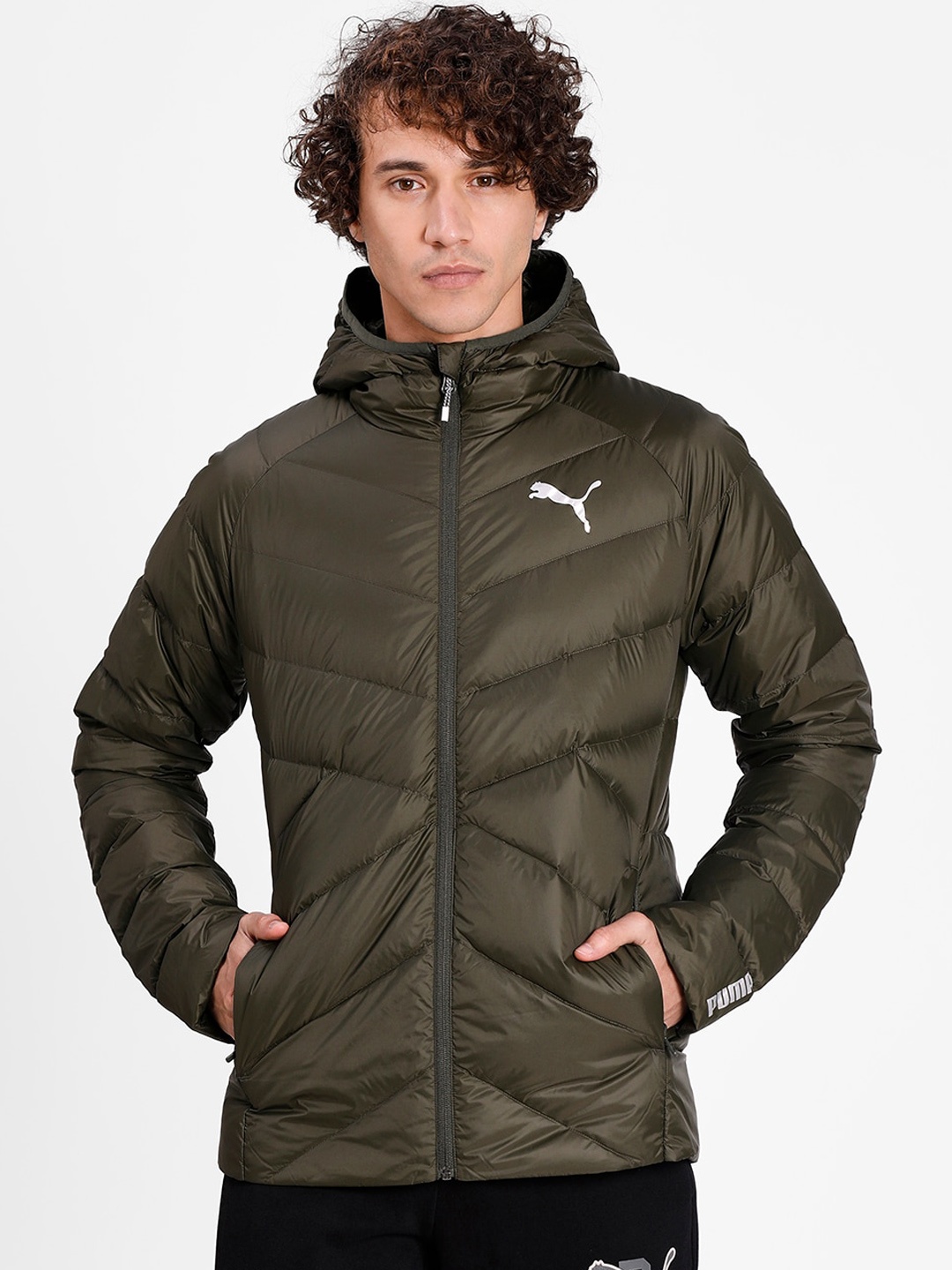 Puma Men Green Solid Padded Jacket