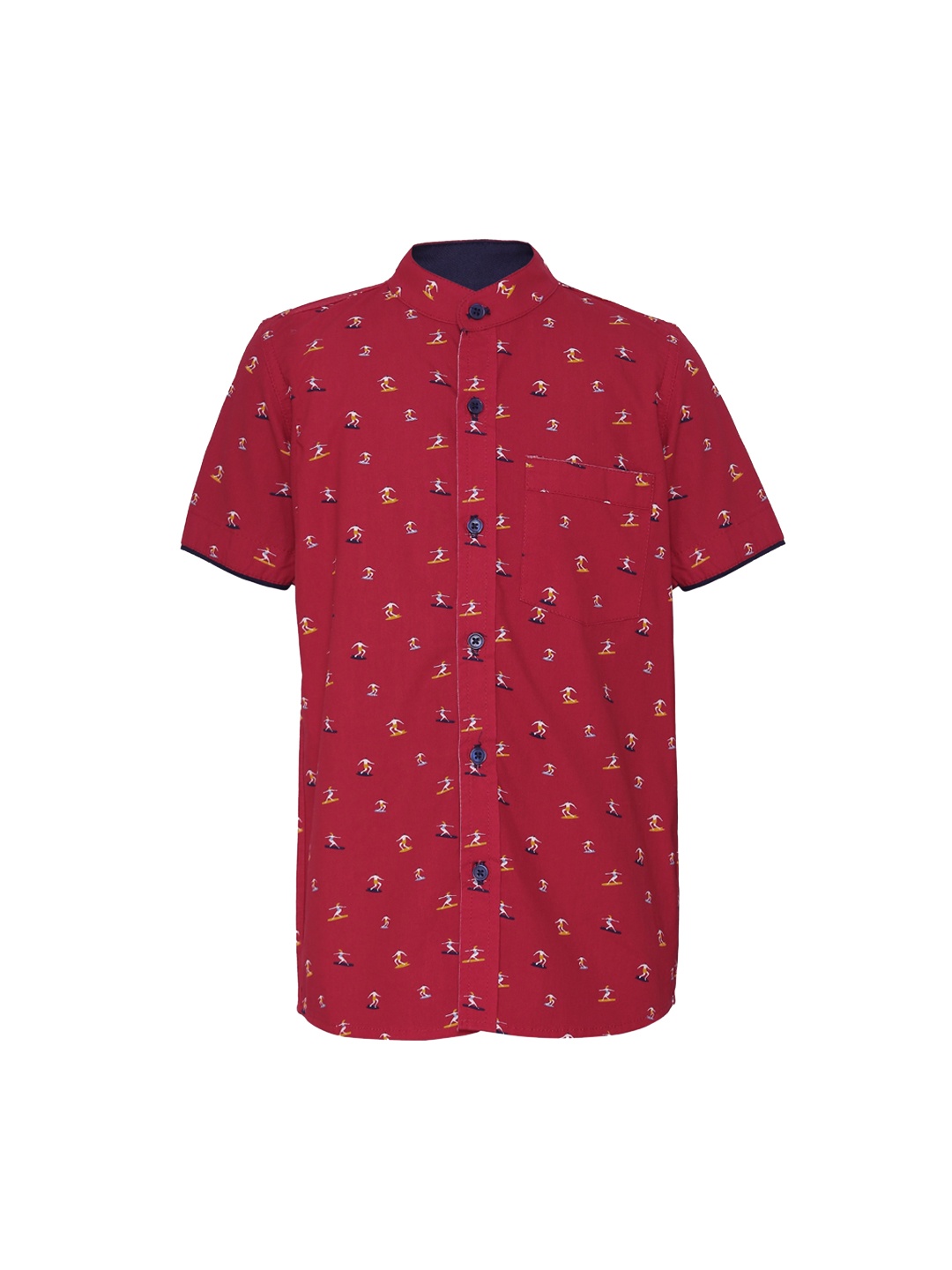 luyk Boys Red & Off-White Regular Fit Printed Casual Shirt