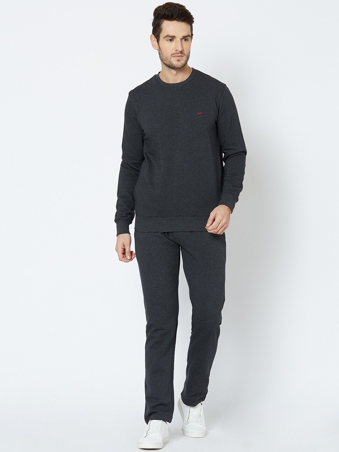 Sweet Dreams Men Charcoal Grey Solid Tracksuit