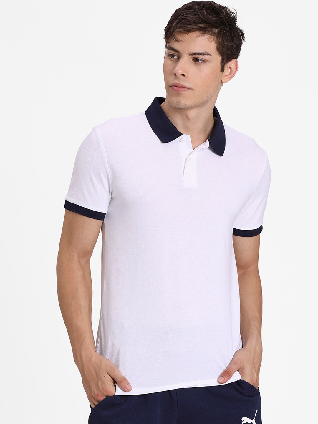 Puma Men White Solid Polo Collar T-shirt