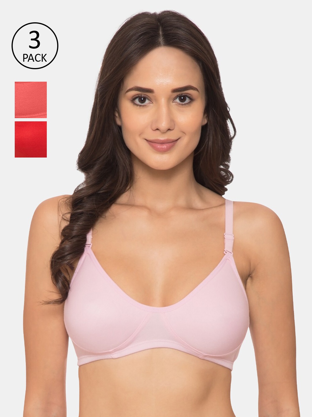 Souminie Pack Of 3 Solid Non-Wired Non Padded Everyday Bras S-134-PK-CRL-RD-32D, Pink
Souminie Pack Of 3 Solid Non-Wired Non Padded Everyday Bras S-134-PK-CRL-RD-32D, Pink