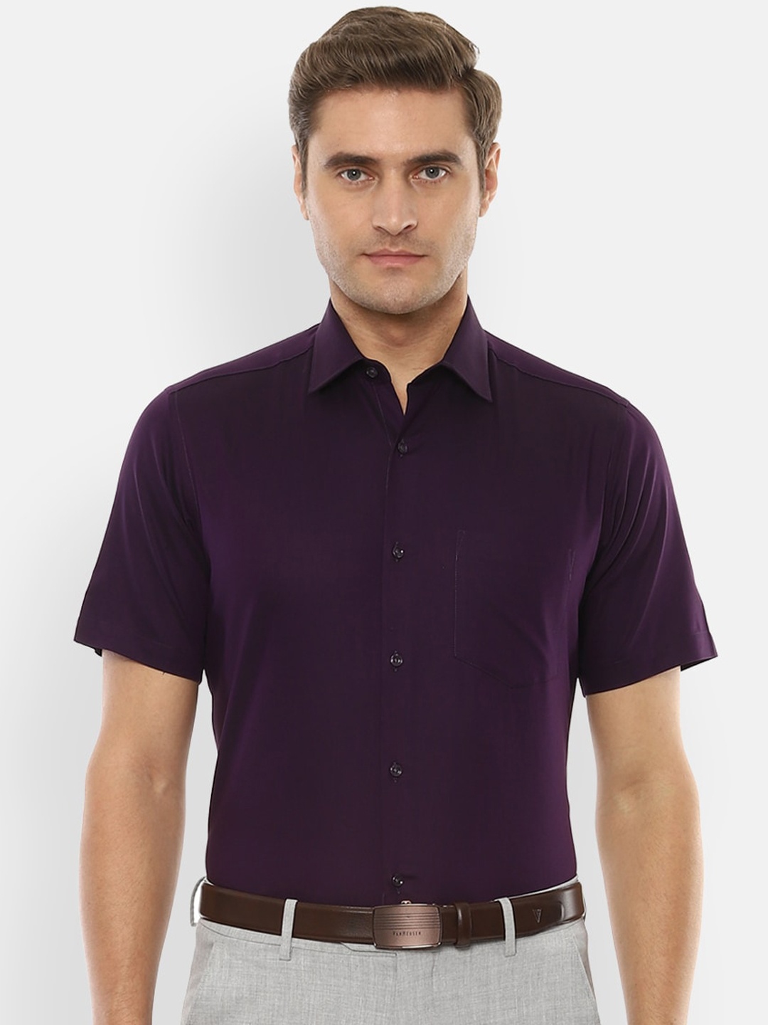 Van Heusen Men Purple Slim Fit Self Design Formal Shirt