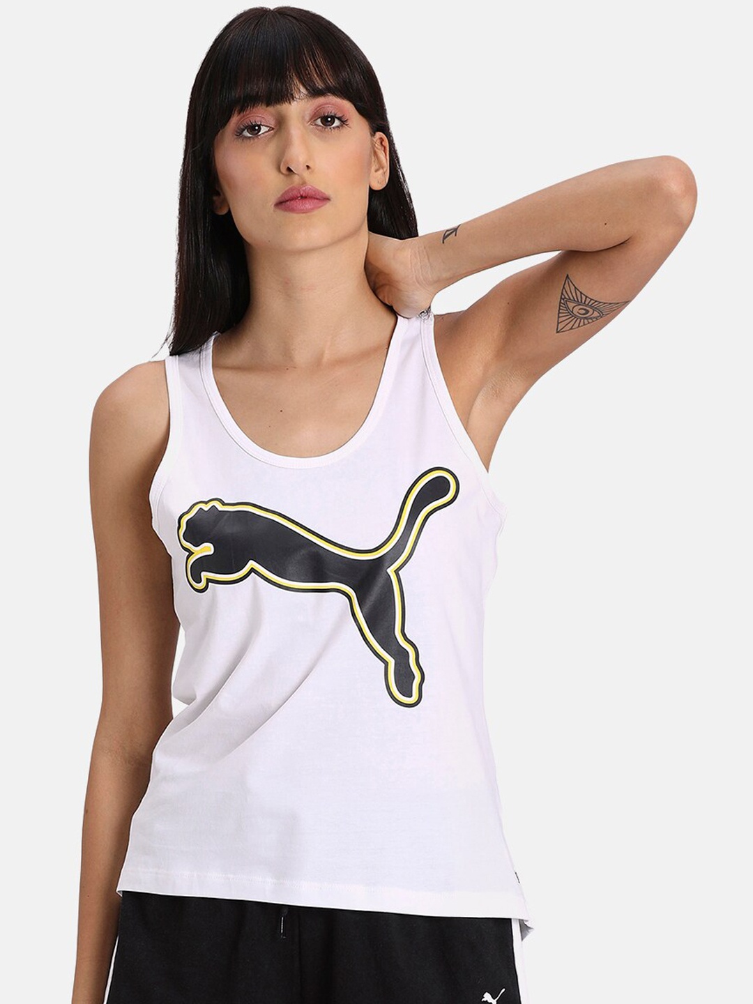Puma Women White & Black Rebel Reload Tank Brand Logo T-shirt