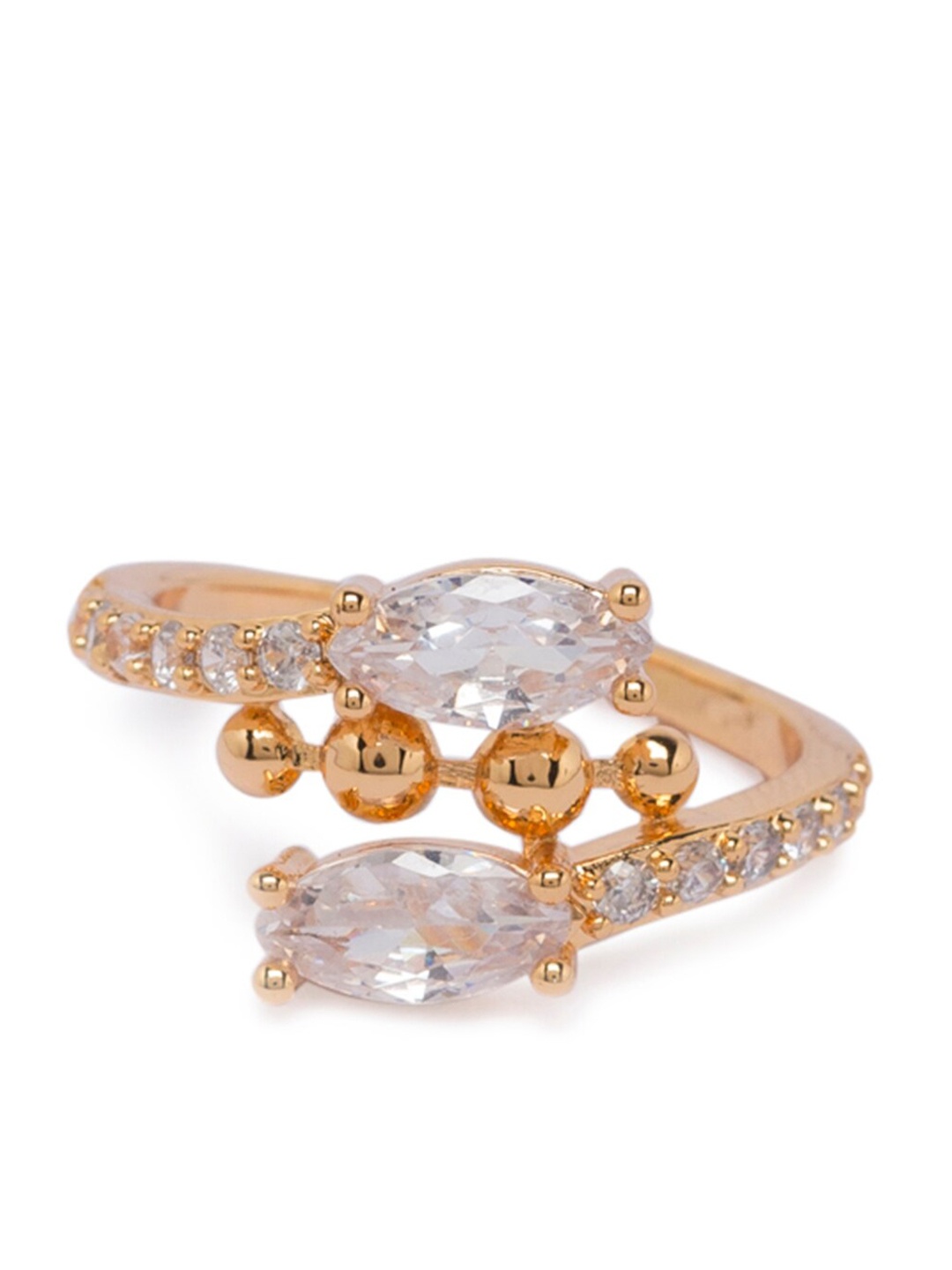 Globus Women Gold-Plated & White Cubic Zirconia Stone-Studded Adjustable Finger Ring