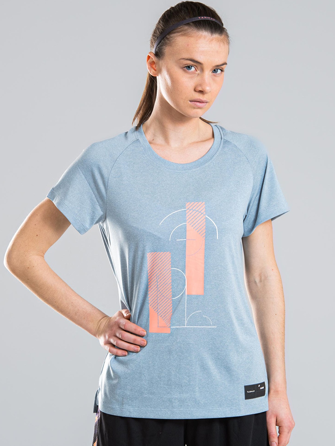 TARMAK By Decathlon Women Blue Printed Round Neck T-shirt