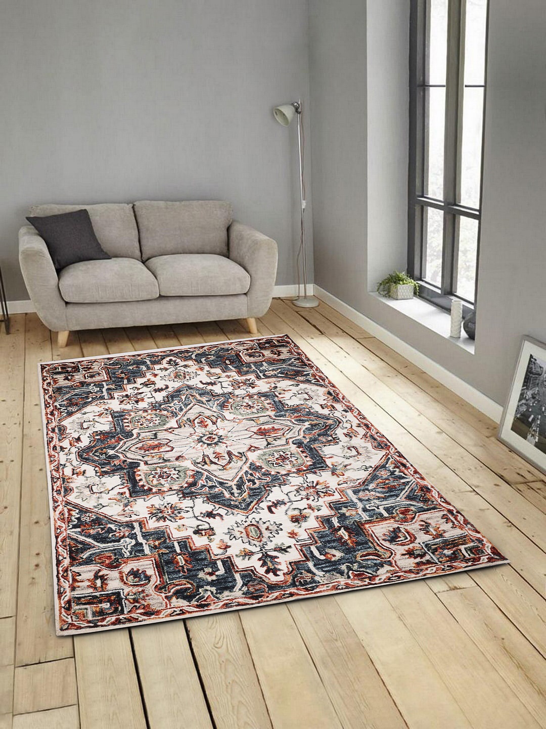 ROMEE Cream-Coloured & Black Printed Anti-Skid Carpet
