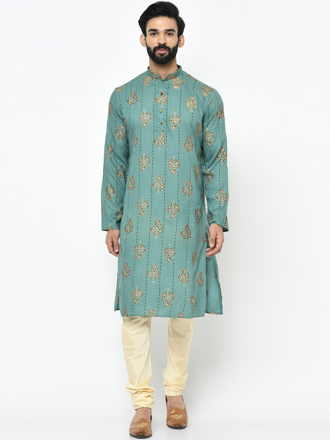 KISAH Men Sea Green & Maroon Printed Kurta with Pyjamas
KISAH Men Sea Green & Maroon Printed Kurta with Pyjamas