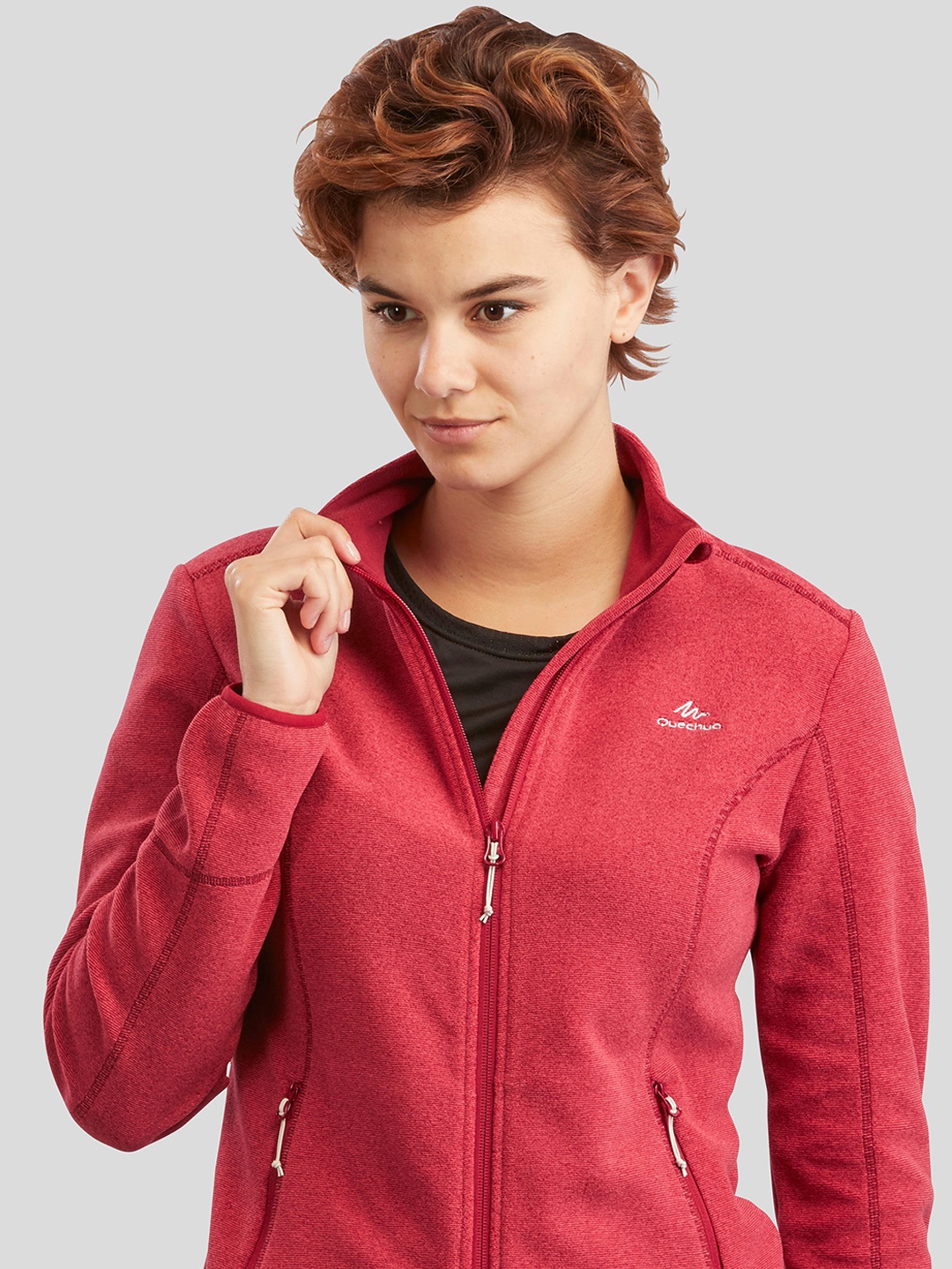 Quechua By Decathlon Women Red Solid Fleece Sporty Jacket