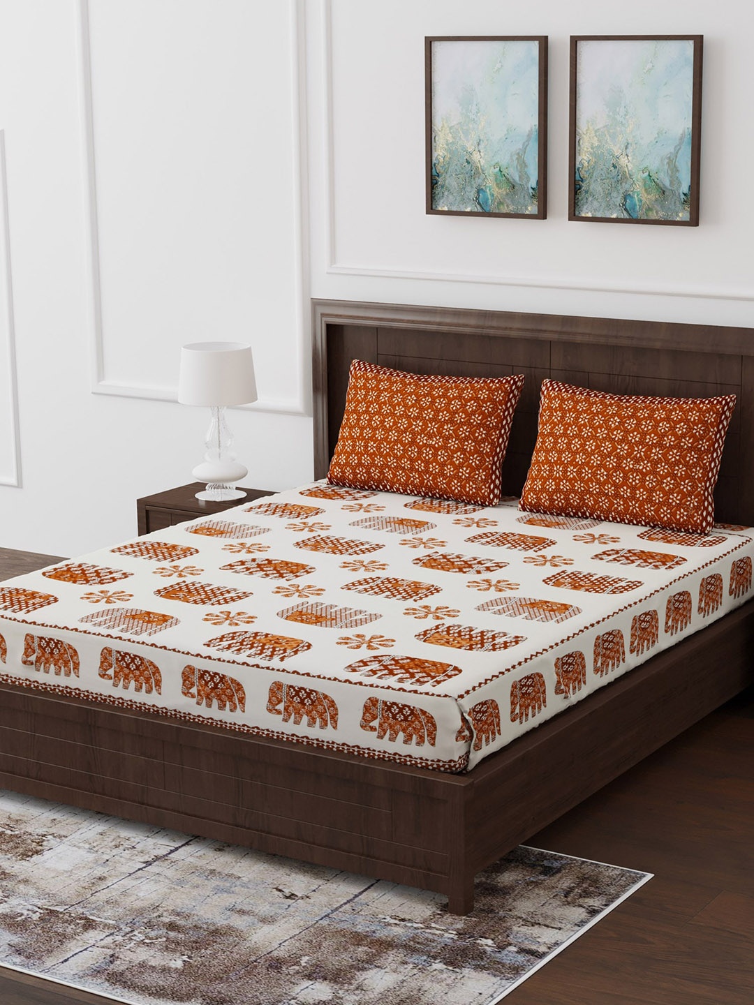 Gulaab Jaipur Orange & White Ethnic Motifs 210 TC Cotton 1 King Bedsheet with 2 Pillow Covers
Gulaab Jaipur Orange & White Ethnic Motifs 210 TC Cotton 1 King Bedsheet with 2 Pillow Covers