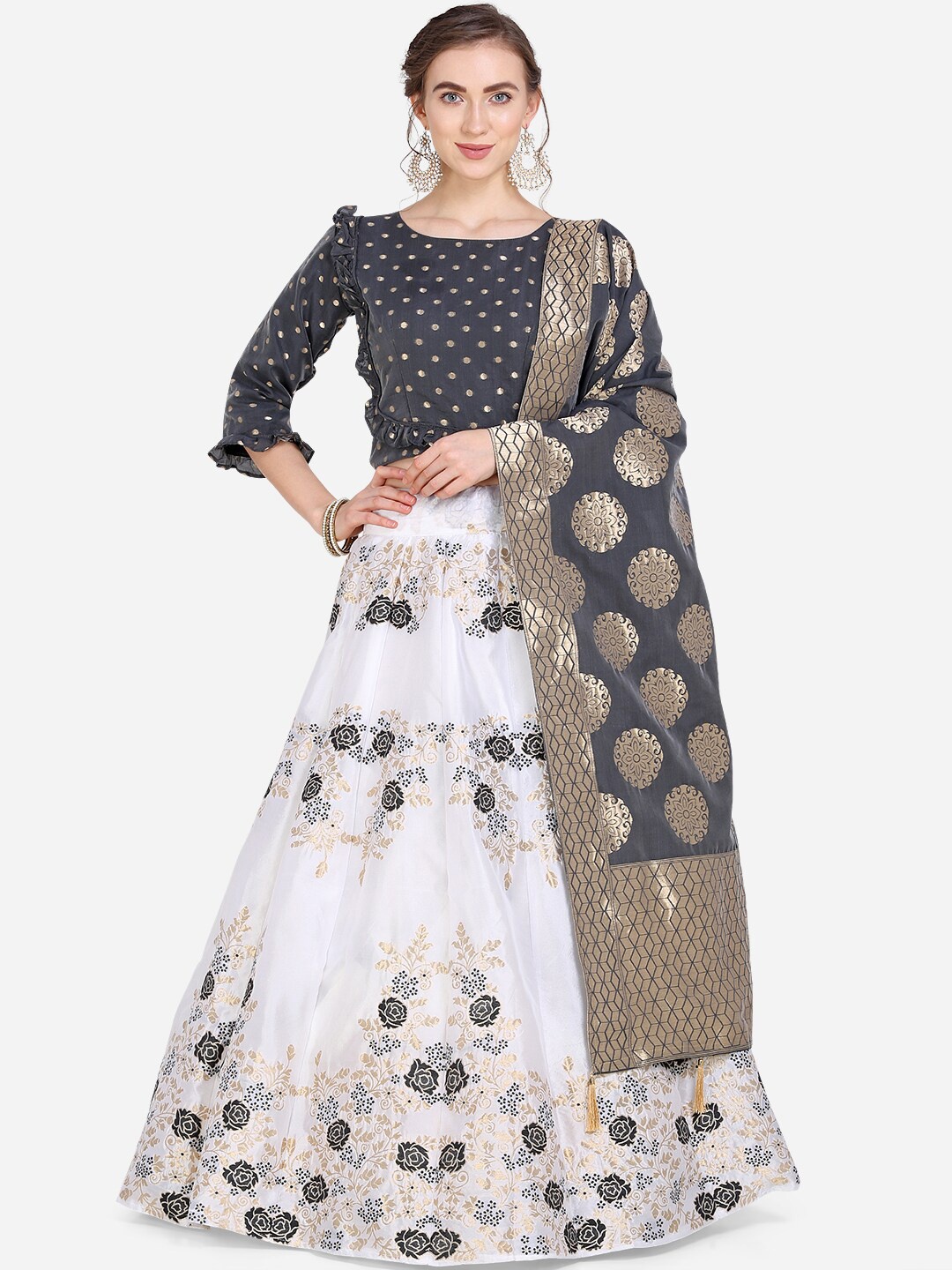 PURVAJA White & Grey Woven Design Semi-Stitched Lehenga & Unstitched Blouse with Dupatta
PURVAJA White & Grey Woven Design Semi-Stitched Lehenga & Unstitched Blouse with Dupatta