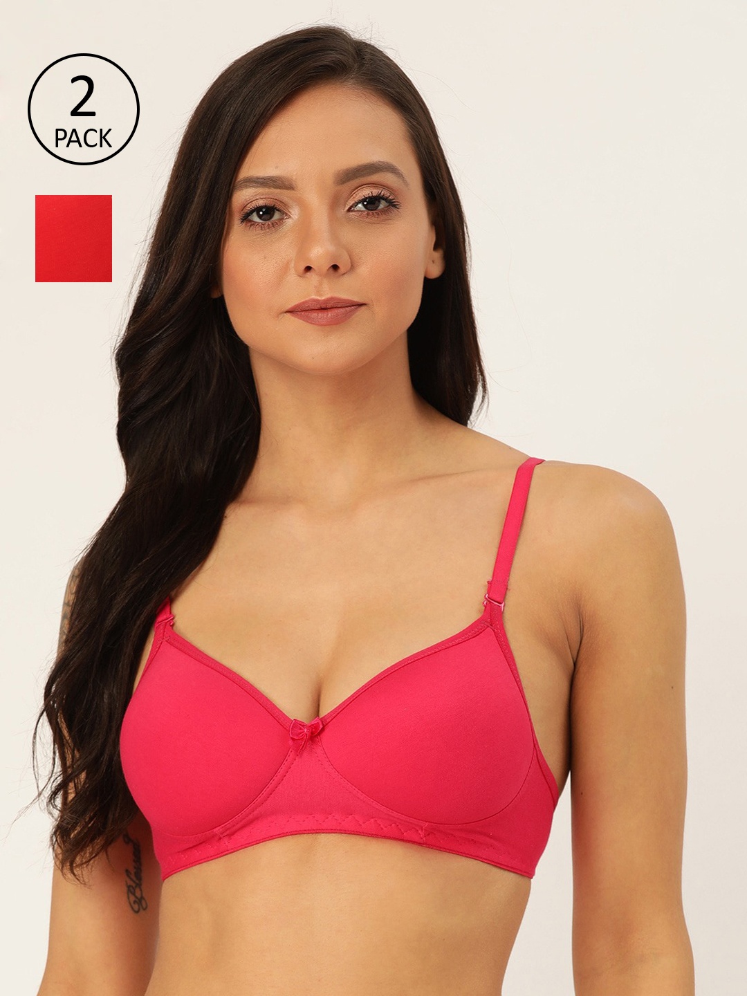 Lady Lyka Pack Of 2 Solid Non-Wired Lightly Padded T-shirt Bra MISTIQUE, Pink
