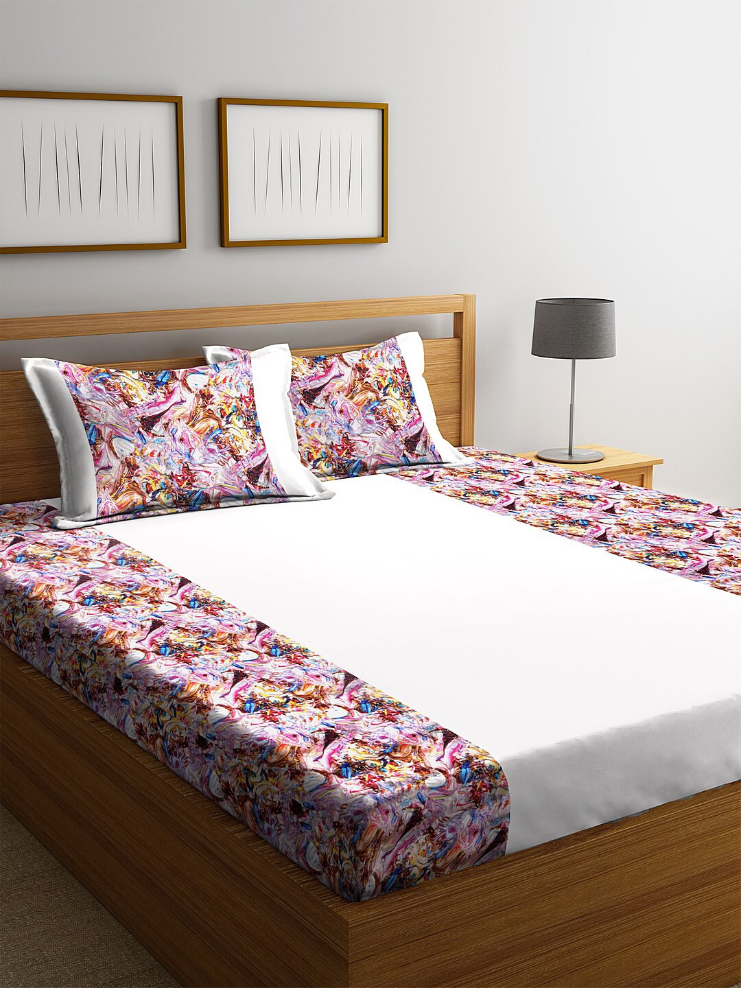 DECOREALM Multicoloured Abstract 300 TC Poly Satin 1 King Bedsheet with 2 Pillow Covers, Multi
DECOREALM Multicoloured Abstract 300 TC Poly Satin 1 King Bedsheet with 2 Pillow Covers, Multi