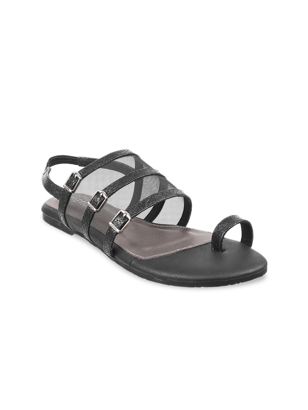 Metro Women Black Solid One Toe Flats