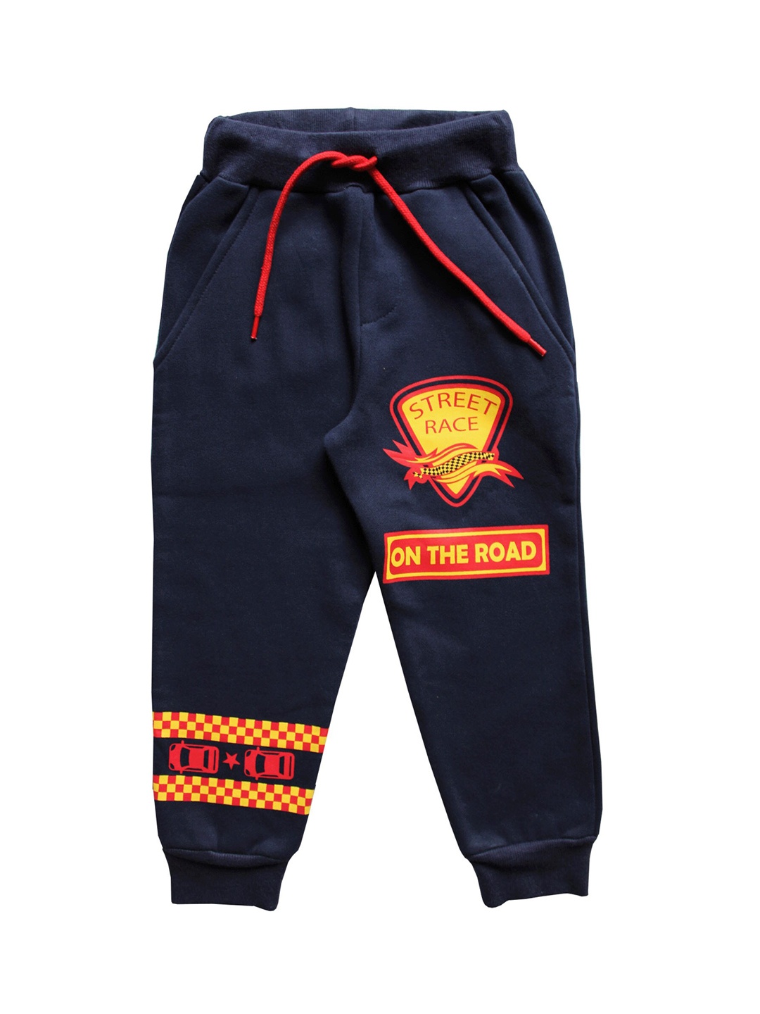KiddoPanti Boys Navy Printed Straight-Fit Joggers, Navy blue