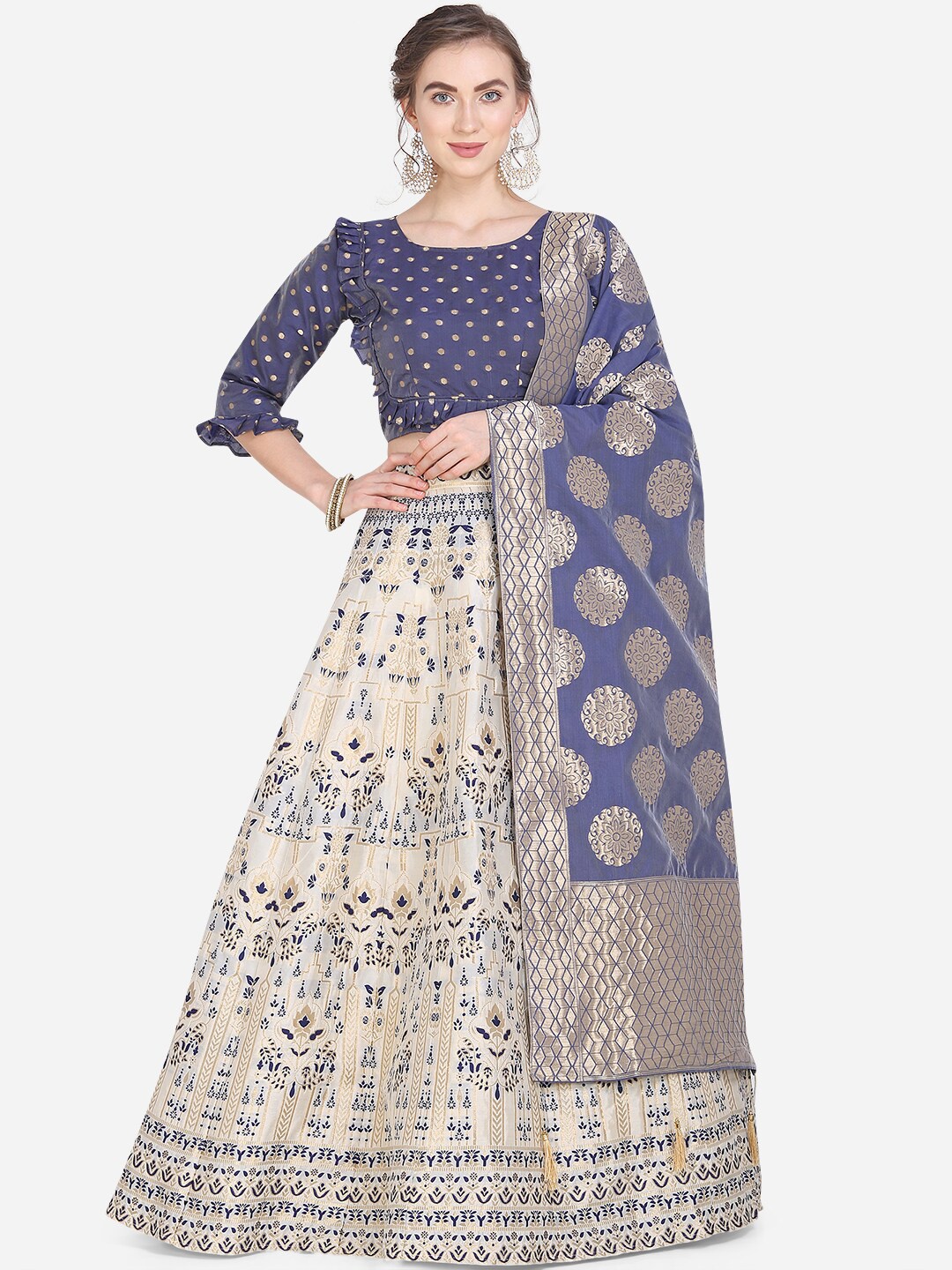 PURVAJA Cream & Blue Printed Semi-Stitched Lehenga & Unstitched Blouse with Dupatta
PURVAJA Cream & Blue Printed Semi-Stitched Lehenga & Unstitched Blouse with Dupatta